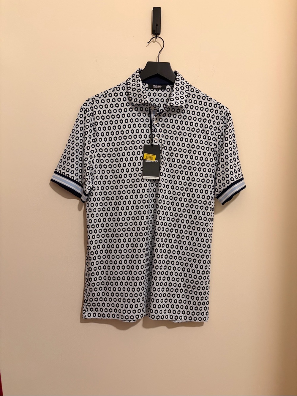 Murano White Polo with Navy Geometric Rings